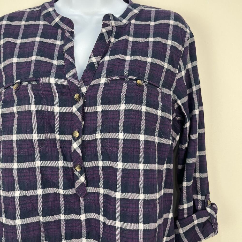 Eddie Bauer Women's 100% Cotton Large Quarter Button Long Sleeve Shirt Plaid